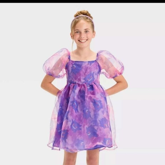 Pokemon Other - NWT Pokemon Girls Gengar Puff Sleeve Organza Dress Size L (10/12)